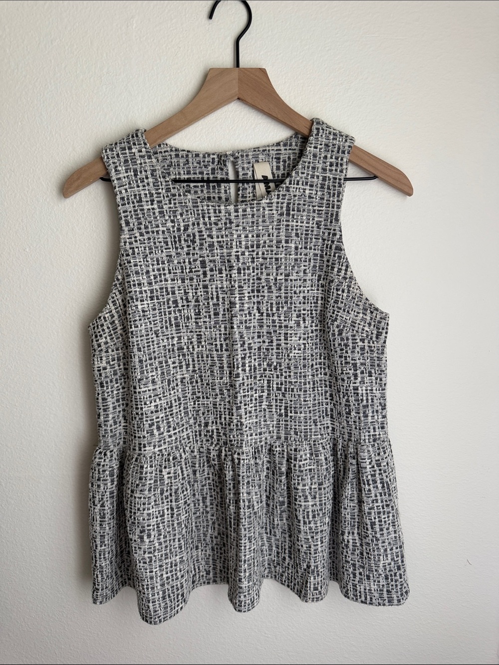 Sleeveless Black & White Textured Peplum Top- Anthropologie